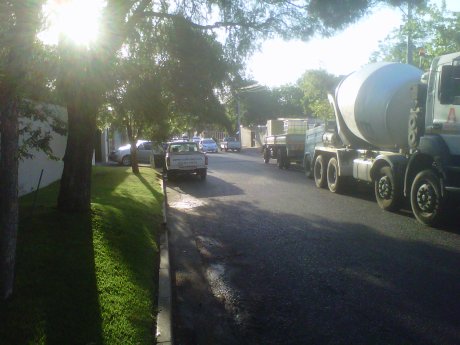 The Concrete Mixing trucks arrived at 5pm and caused just a little chaos.