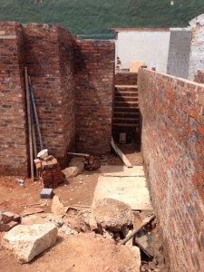 The start of stairs leading to rooms above the garage.
