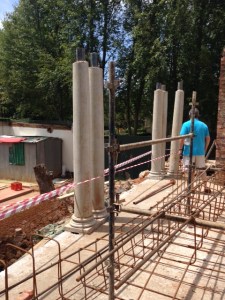 Patio Pillars encasing rainwater downpipes.