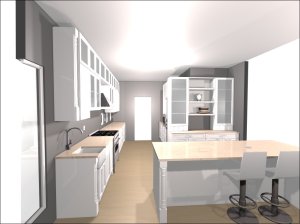 Diagram of the new kitchen, from North to South.  