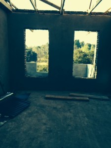 The view that currently greets one at the top of the stairs.