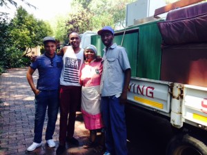 Caroline on her way to retirement.  With two grandsons and a friend.