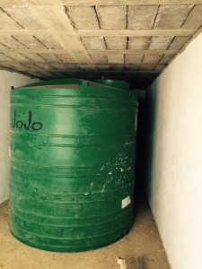 One of two water storage tanks.