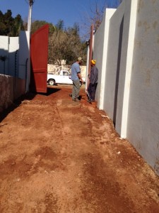 Looking up the driveway towards the street.
