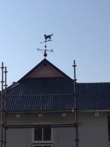 The weathervane is up at last.
