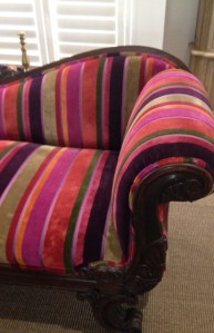 Close up of stripy velvet.