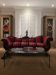 Granny's Chaise now brightly attired in the library.