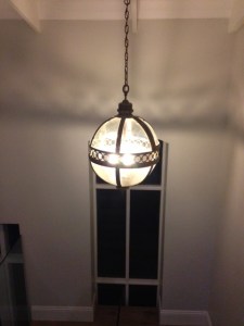 Globe Lantern over our stairwell.